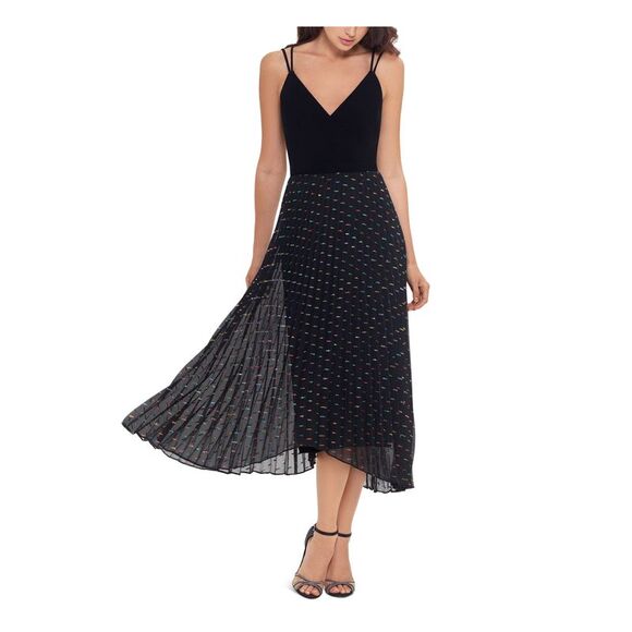 XSCAPE Womens Zippered Chiffon Spaghetti Strap V Neck Midi Evening Hi-Lo Dress - Picture 3 of 4